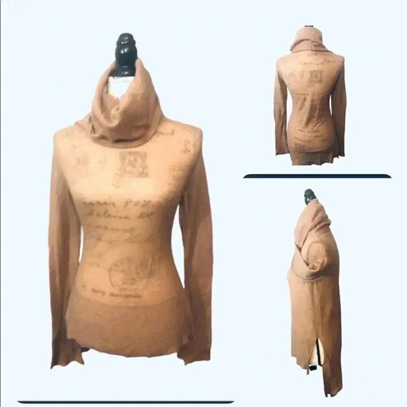 ALC SWEATER  TAN MO HAIR COWL NECK SHEER     LONG SLEEVE HIGH LOW SIZE SMALL - Picture 1 of 9